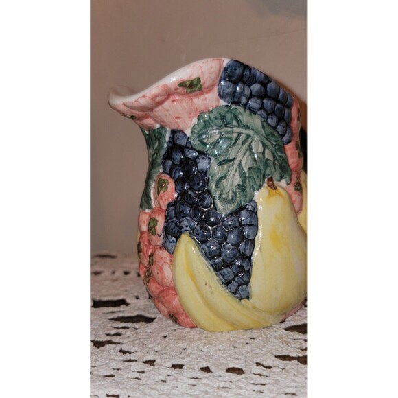 High Relief Pottery Creamer Colorful Farm Fruits Veg 80s 90s FLOWERS INC. VTG - Picture 6 of 14